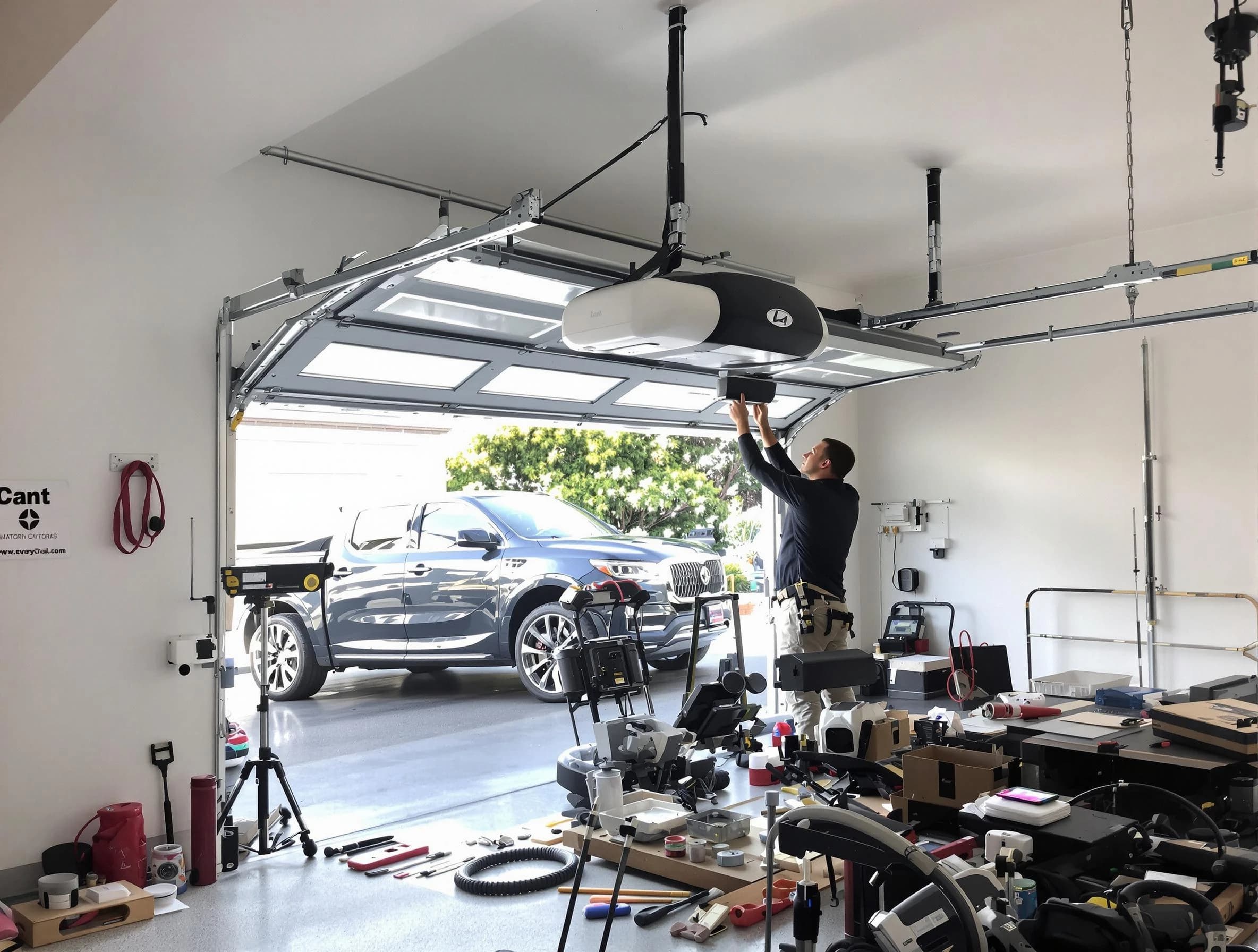 Wayne Garage Door Repair specialist installing smart garage door opener system in Wayne home