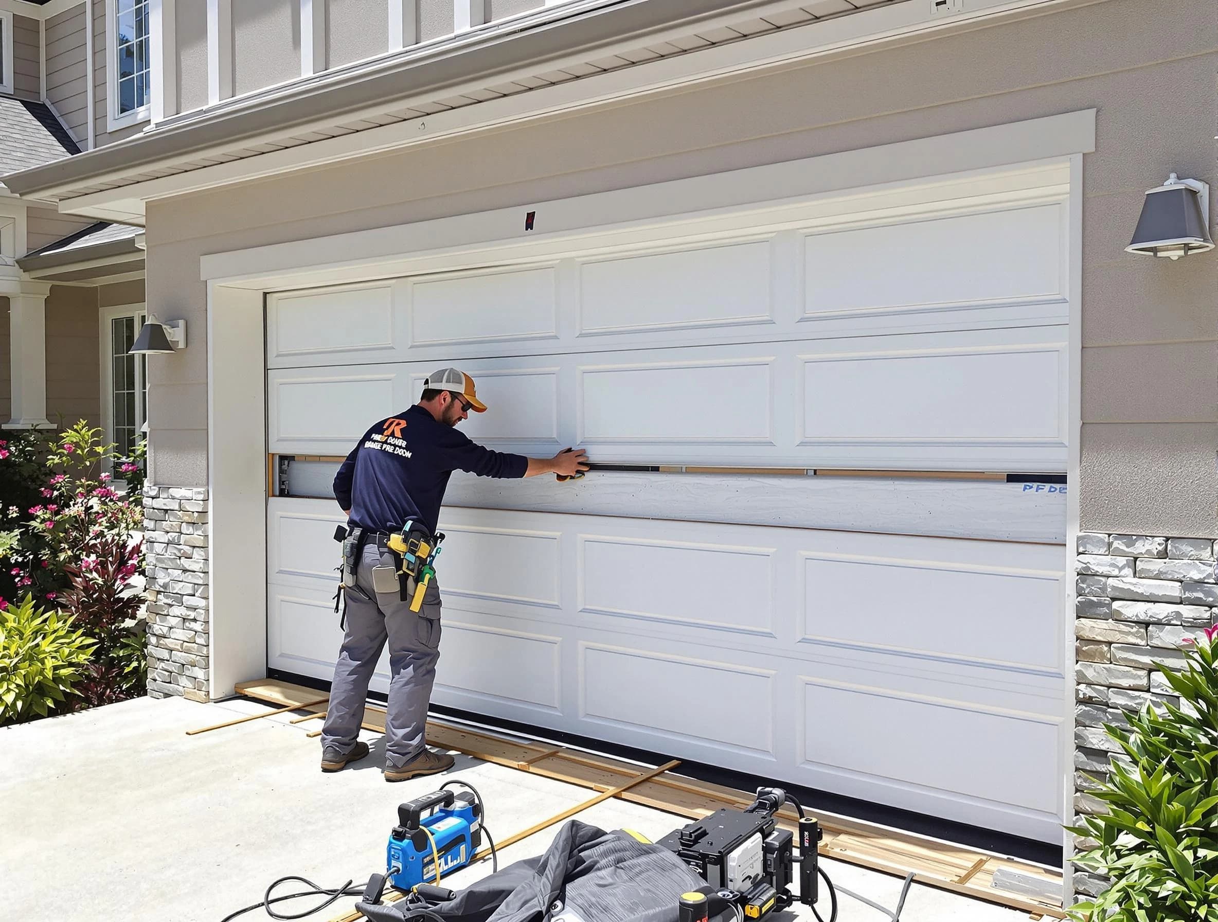 Wayne Garage Door Repair team performing complete garage door replacement at Wayne residence