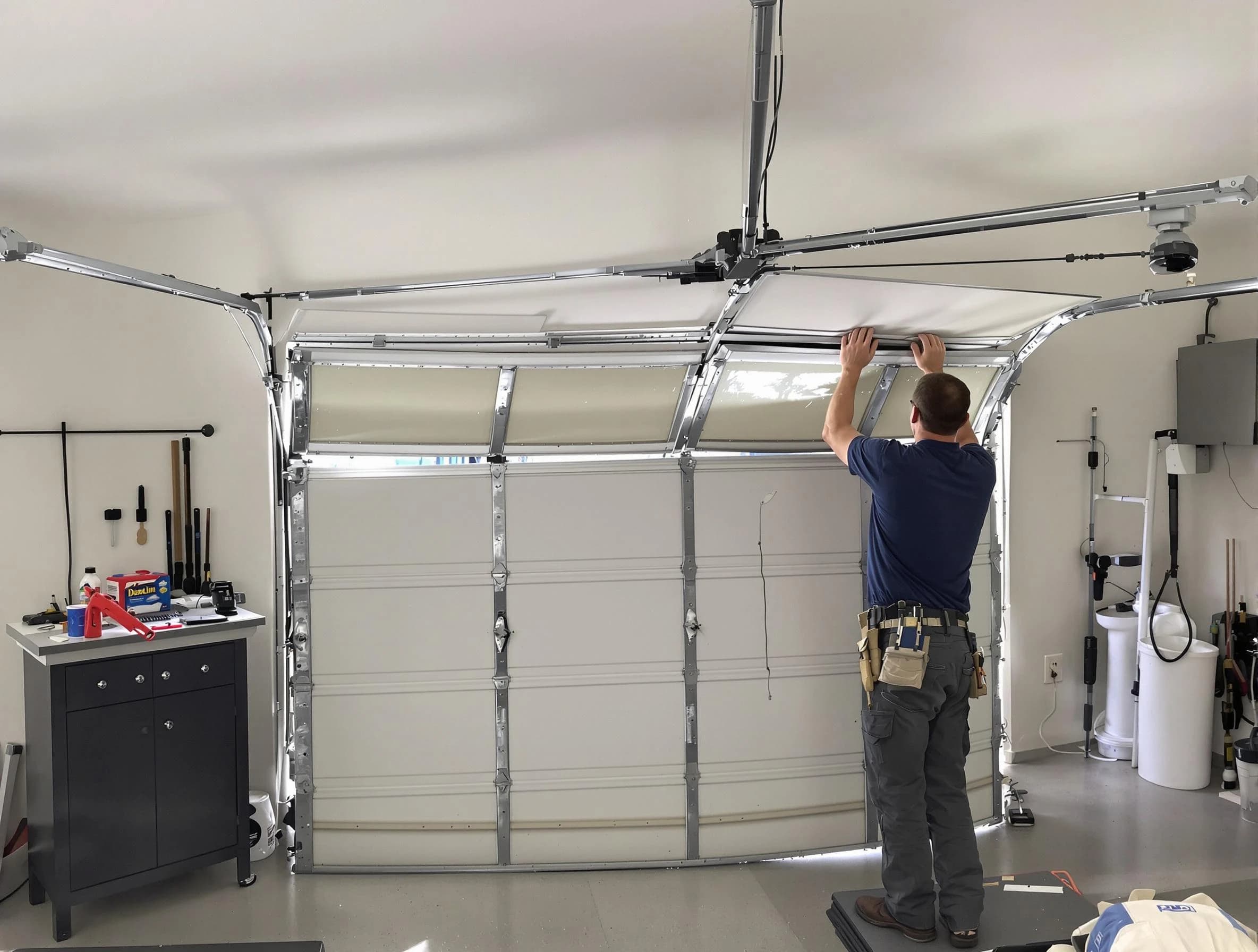 Wayne Garage Door Repair specialist performing precise section replacement on Wayne garage door