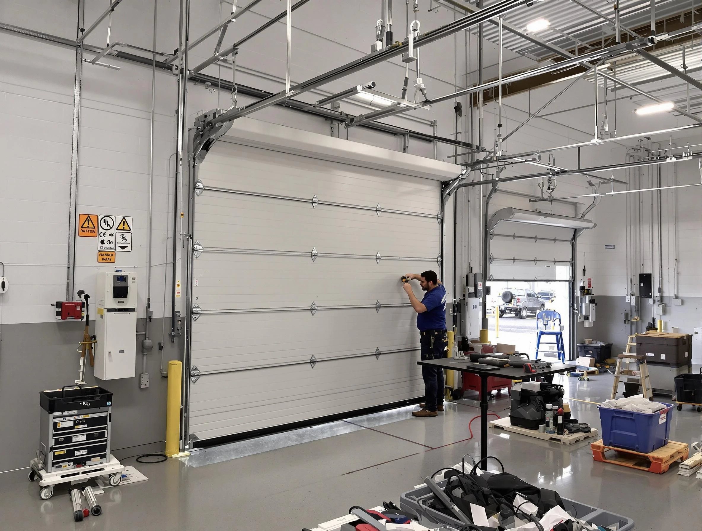 Commercial garage door repair being performed by Wayne Garage Door Repair expert in Wayne
