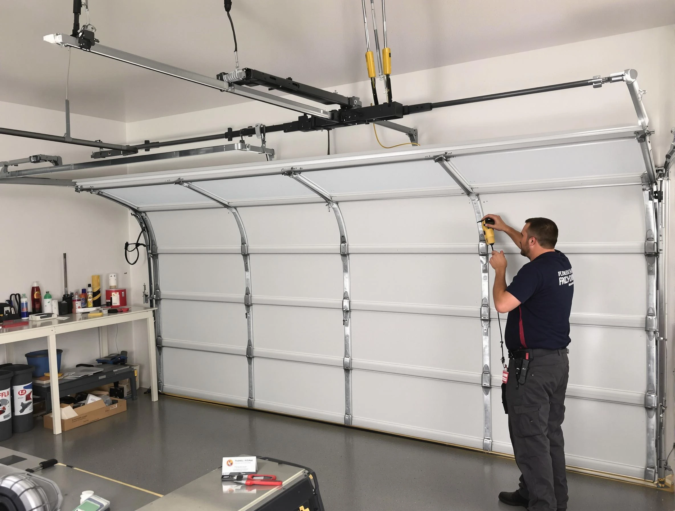 Wayne Garage Door Repair certified technician performing overhead door system repair in Wayne