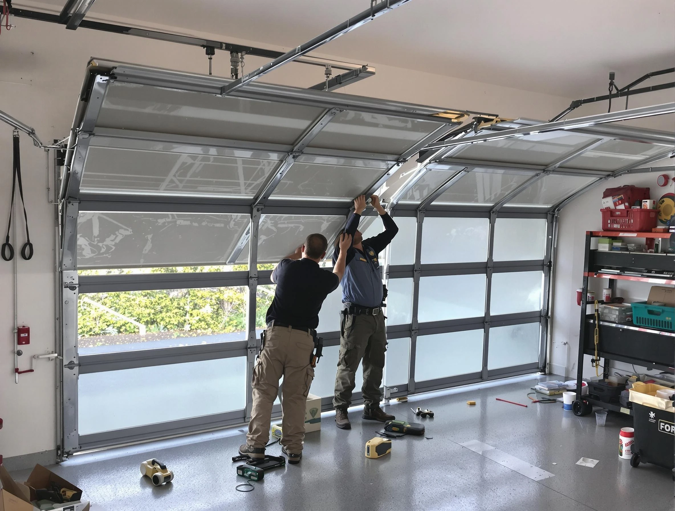 Wayne Garage Door Repair expert performing precise panel replacement on Wayne garage door